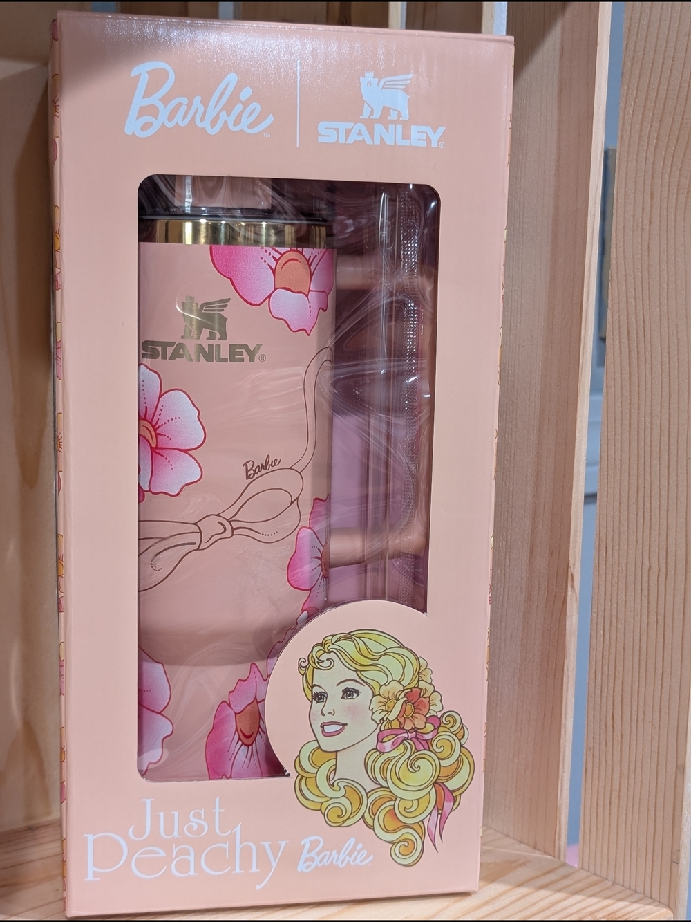 Stanley Barbie Floral Tumbler in Peach Pink with Gold Accent
